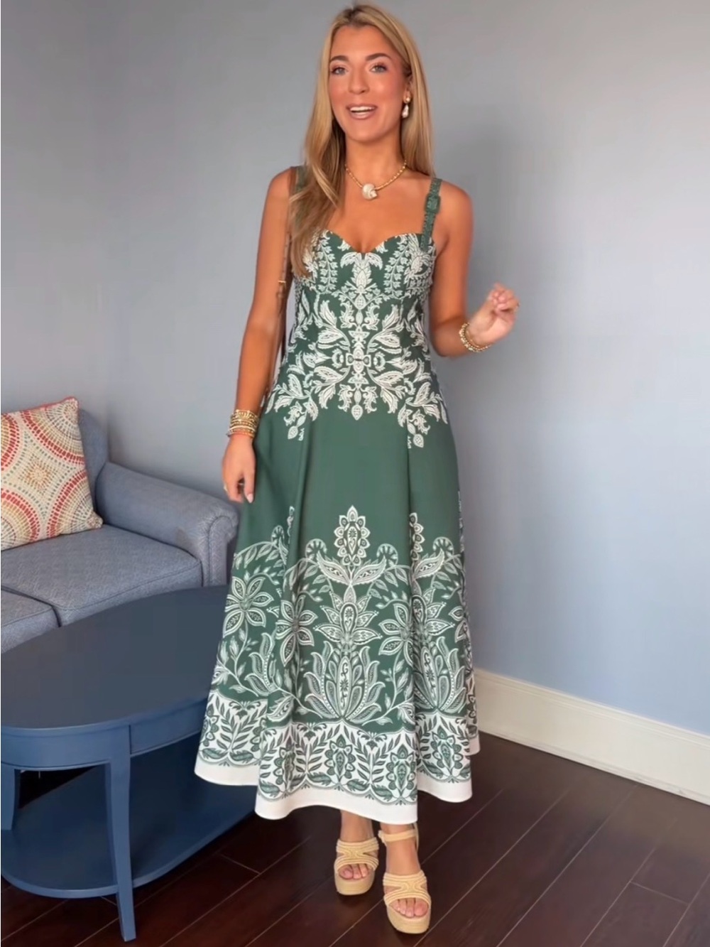 CoMMENSE Baroque Floral Print Belted Cami Maxi Dress XS